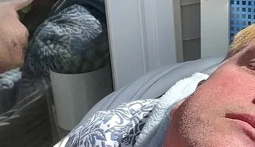 Hunk Stepdaddy Bear Naked Sunbathing in the Veranda 1