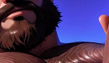 Thick Hairy Bear Stroking Himself Sensually. Man Bun and Massive Body