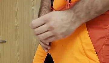Lumberjack in Hivis Jerks His Huge Cock and Muscle Worship