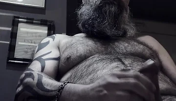 Bearded Stepdad Smoking and Shooting Cum