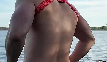 Asian Muscle God Strips Bare by the Lake - Ripped Physique on Full Display & Massive Load