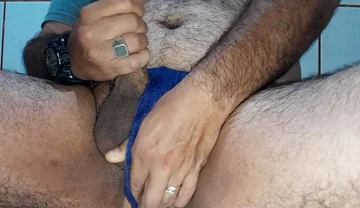 Nice Masturbation and Great Cum Using Blue Thin Thong