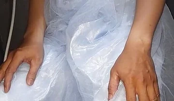 Crossdresser Cumshot Wearing Blue Bridesmaid Dress