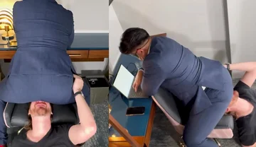 Do You Want That Promotion Boy? You Better Be Quiet And Be A Good Fart Sniffer For The Boss! Stay Still Seat!