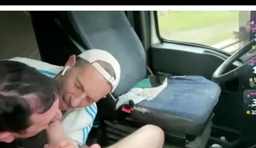 Three guys in a truck blowjob