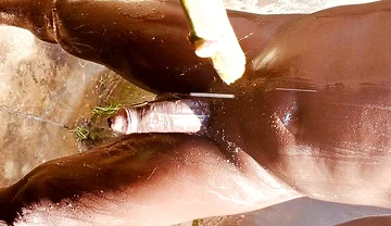 Outdoor Shower Takes Into Wide Cumshots