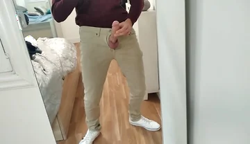 Amateur Man Jerking Big Cock Very Hard and Venous Before Meeting at Work