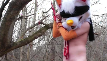 Bondaged Young Twink Piss in Forest
