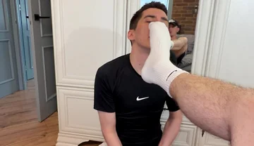 Sniffs Sneakers and Socks, Licks Feet and Gets Dick in the Ass