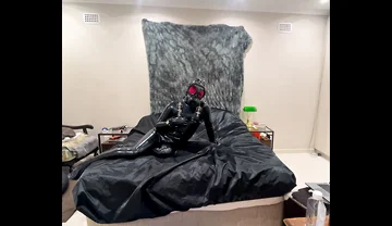 Latex Drone Activation - Gas Mask Transformation in Glossy Black Latex