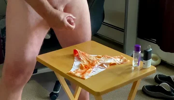 Lubed up Shaved Cock Edging in Panties Extended Angle