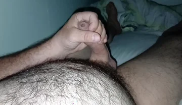 Uncut Hairy Gay Masturbating and Cum