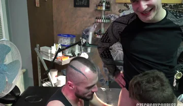 Czech Gay Couples 8 Tattoo Shop Gangbang - Tough Guy’s Hairy Hole Gets Jackhammered
