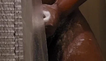 Peeking on Black Step Dad Jerking off in the Shower