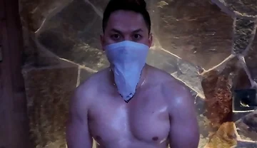 Naked Asian Muscle Hunk Dawn Outdoor Shower Flex - Thick Biceps, 6-pack Abs, V-taper Back & Big Cumshot