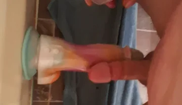 Rubbing Cocks with Huge Vibrating Dildo