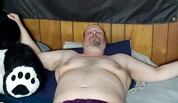 Chubby Guy Jerks off Wearing Women's Lingerie