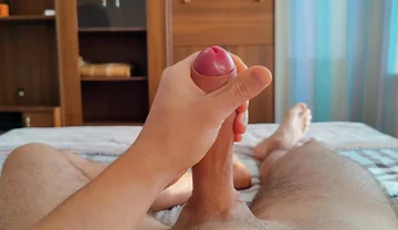A Young Guy with a Big Cock Lies on the Bed and Moans Loudly to a Strong Orgasm - Alex Huff