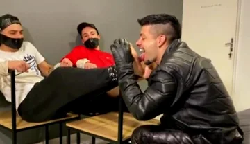 Tickle with tongue leather biker