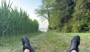 Risky Bwc Stroking Outdoors on Meadow with Lake View - Big Cumshot