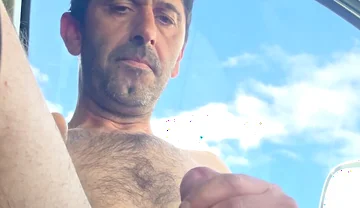 Straight Guy Jerks off Naked Inside the Car in the Parking Lot