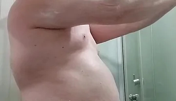 I Wax, Shower, Masturbate, Wick My Feet, Cum and Swallow My Cum in the Shower
