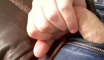 Edge and Cum on New Brown Leather Jacket