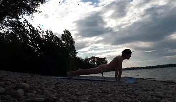 Slender Nudist Boy Does Yoga Nude on a Naturist Beach. Naked Yoga Video by Jon Arteen Gay Porn Model Skinny Naturist Twink Prac
