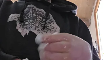 Straight Boy Jerks off on the Construction Site with Latex Gloves.