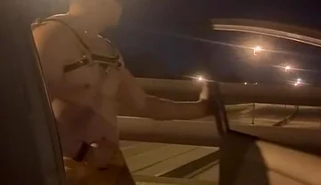 Almost Caught: Leather Muscle God’s Risky Bridge Flex & Stroke