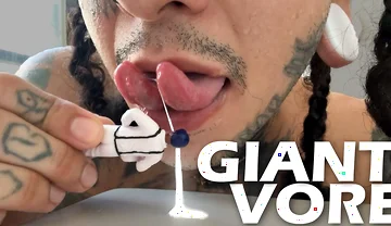 Giant Plays with Tiny Human, Lets Him Smell It and Devours Him After Spilling His Milk on His Face.