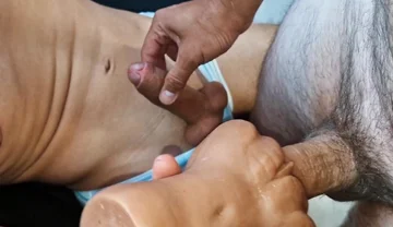 Femboy's Pussy Holes Filled with Cum From Two Huge Cocks