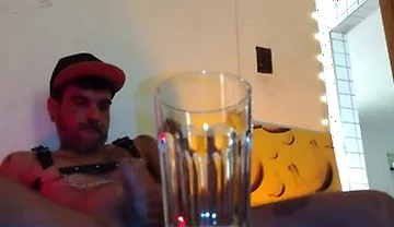 Piss, Spit, Pig Cum. Boy Fills A Glass By Spiting, Cumming And Pissing