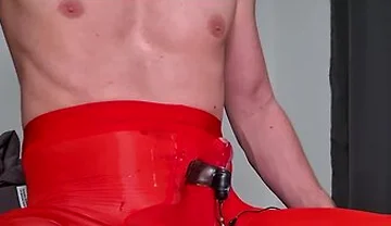 Sissy Boy Cumshot Through Nylon Bodysuit While Riding Fat Cock Anal Orgasm Lingerie