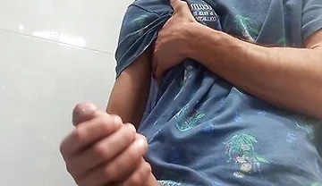 Hot Handsome Shows You His Huge Hard Penis Squirting On The Bathroom Floor