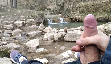 Uncut Big Fat Cock Hiker Unloads His Thick Cumshot in Exotic Place