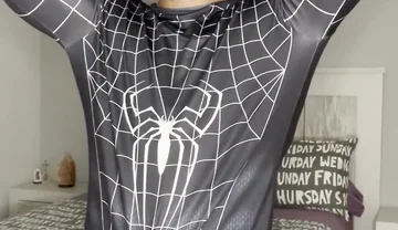 Big Cumshot with My Big Cock and No Hands! Spiderman Outfit