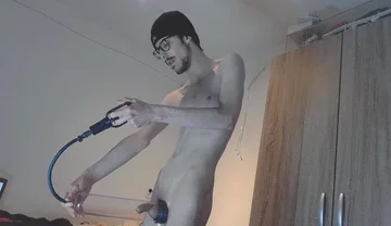 22 Year Old Guy Plays with Penispump and Oil