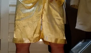 Crossdresser Cum Wearing Satin Pajamas