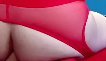 In a Red Bodysuit on the Floor. Inside While Cumming on Her Belly