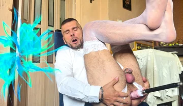Transformation of the Groom in Suit and Tie to the Sissy Bride in White Stockings