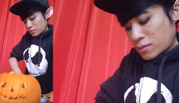 Sfw Jon Arteen Cute Twink Emo Femboy Carves a Halloween Pumpkin in His Underwear Jack-o'-lantern