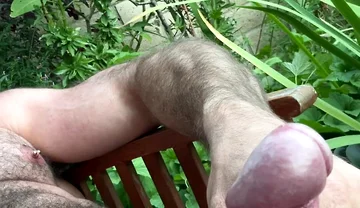 Big Guy Strokes and Cums Outside