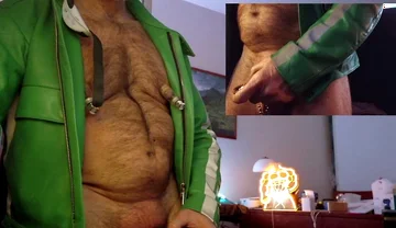 Cop Pumps His Balls, Cock and Nips While Wearing His Cop Leather