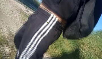 Who Will Spot This Twink in a Black and White Adidas Tracksuit, Flashing His Cock in Public Going Commando Freeballing, Peeing I