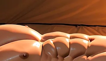 Roided Asian Hunk Lying in Luxury Tent Under Stars at Sunrise