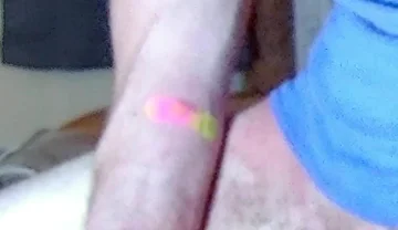 Jerking off with Blue Beater on, Standing up Near Camera