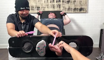 Ticklish Chicks - Tklnurse Blindfolded And Tag Team Tickled By Magic Tickler Until She Gigglegasms