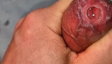 Close-up Wet Stroking with Tight Uncut Foreskin and Heavy Precum Dripping