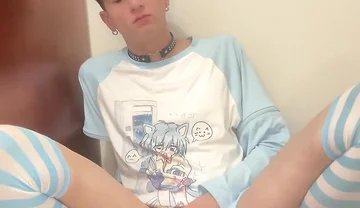 Blue Femboy Having Fun with New Toy